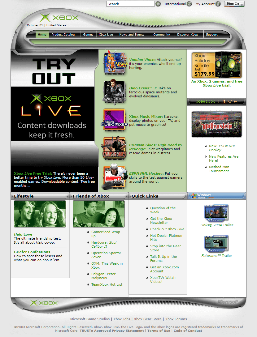 Xbox website in 2003