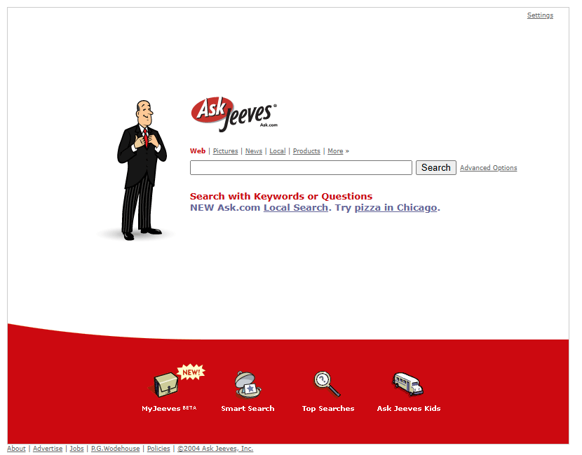 Ask Jeeves website in 2004