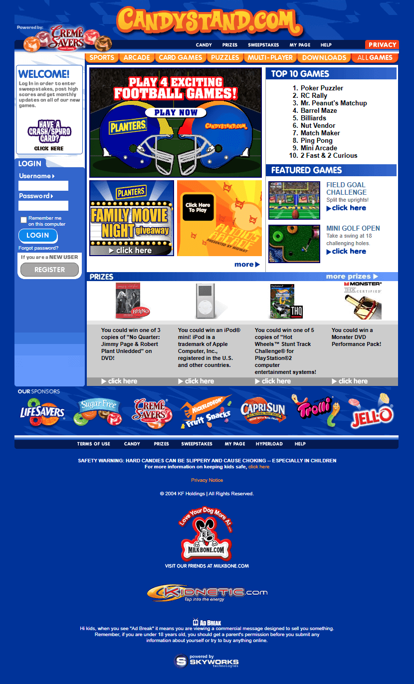 Candystand website in 2004