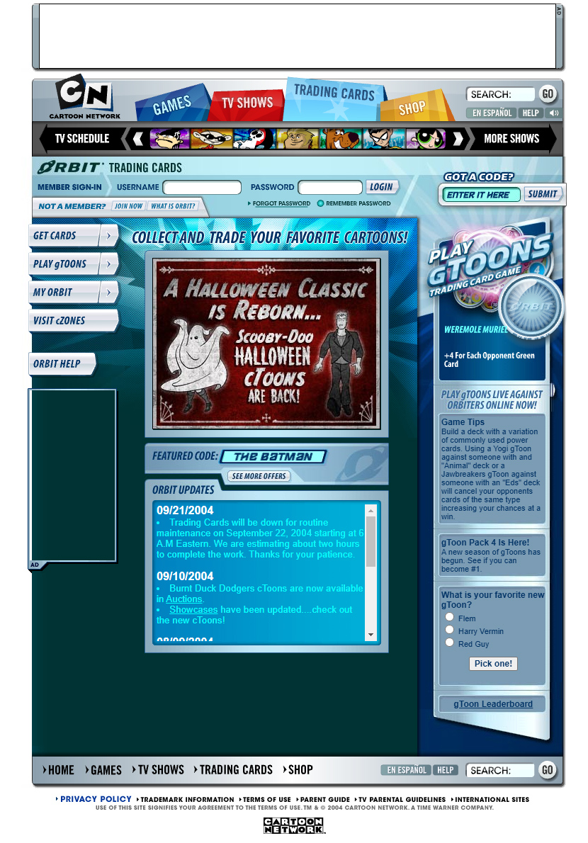 Cartoon Orbit website in 2004
