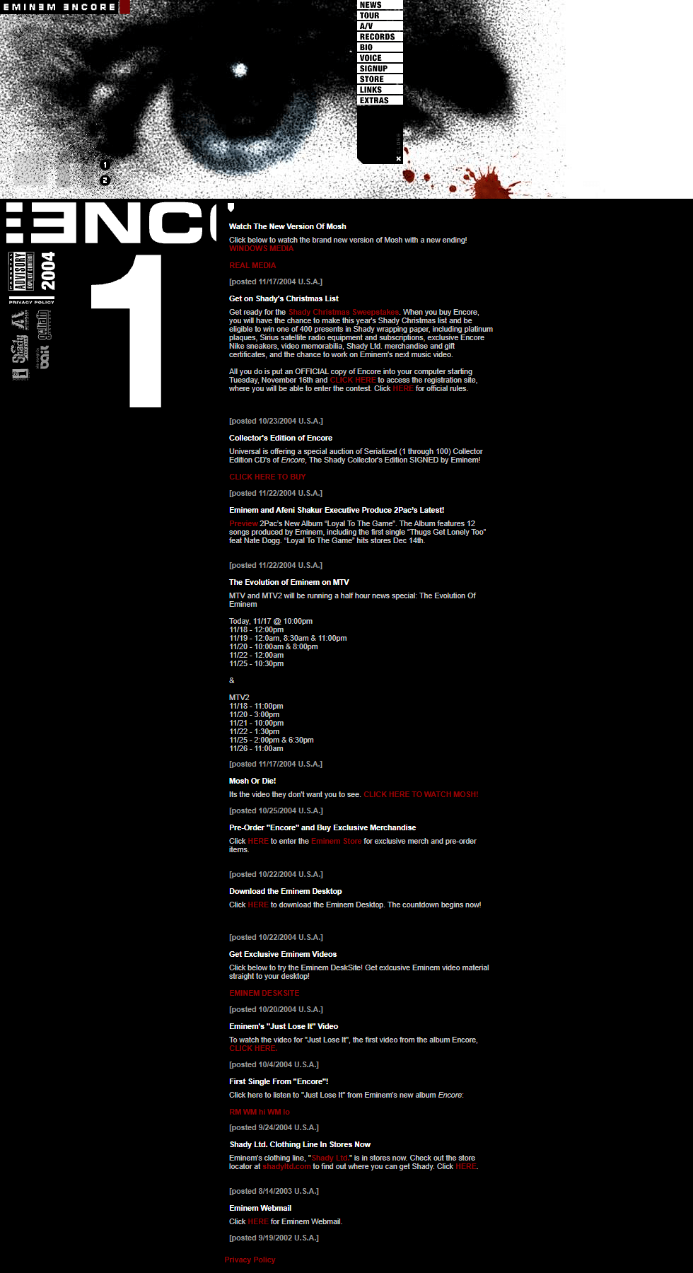 Eminem website in 2004