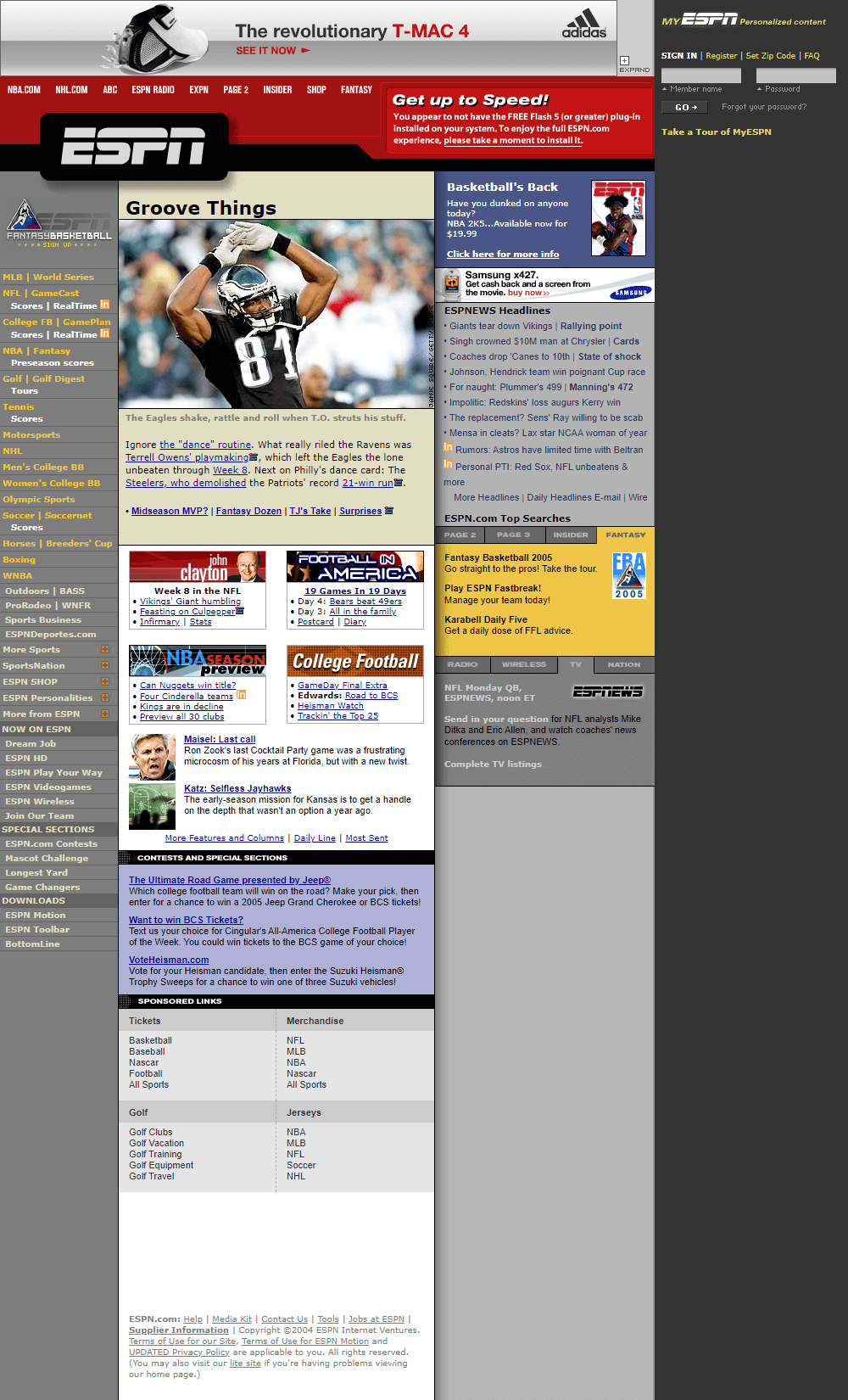 ESPN website in 2004