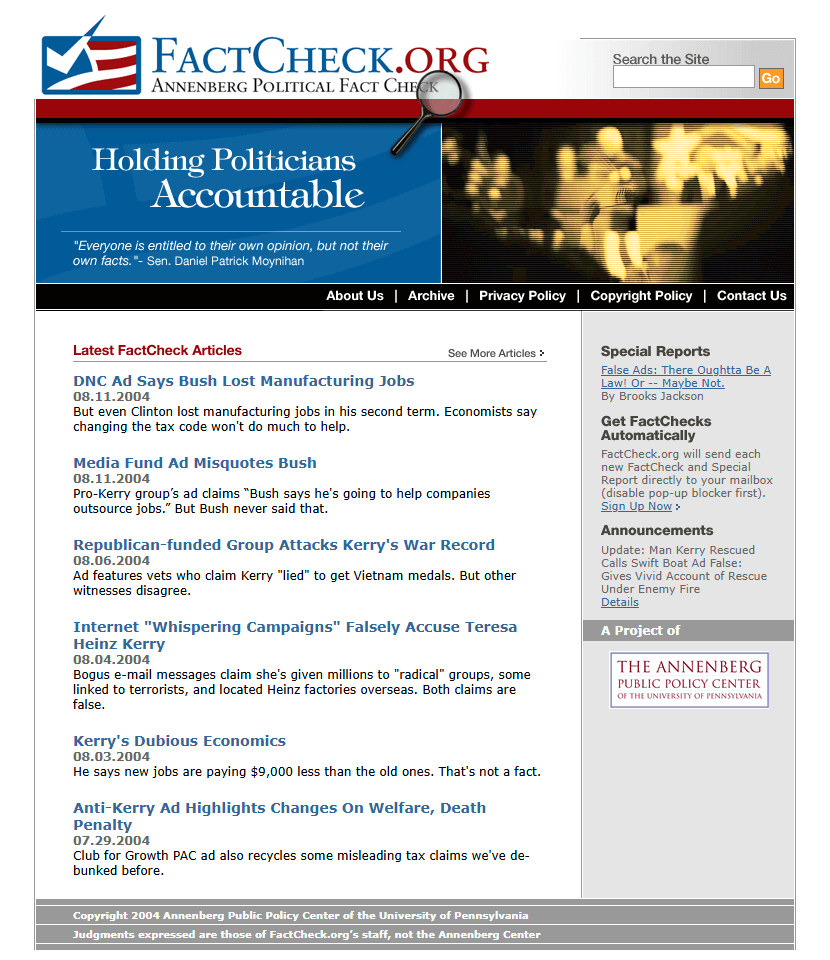 FactCheck.org website in 2004