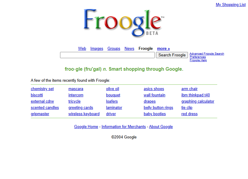 Froogle website in 2004