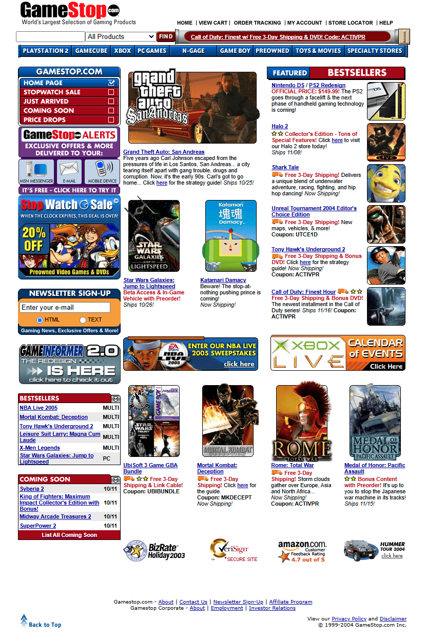 GameStop website in 2004