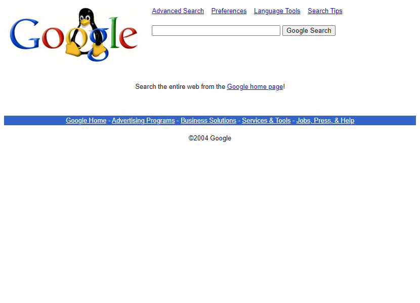 Google Search Linux in 2004