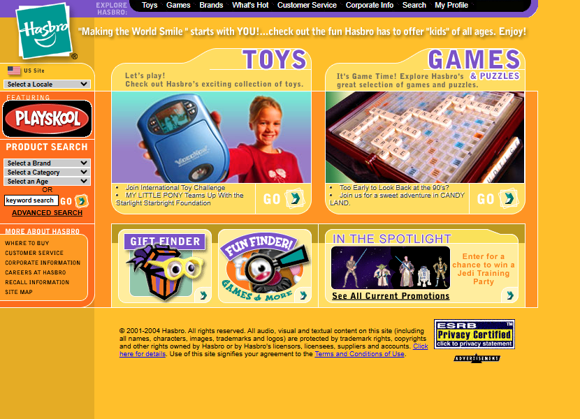 Hasbro website in 2004