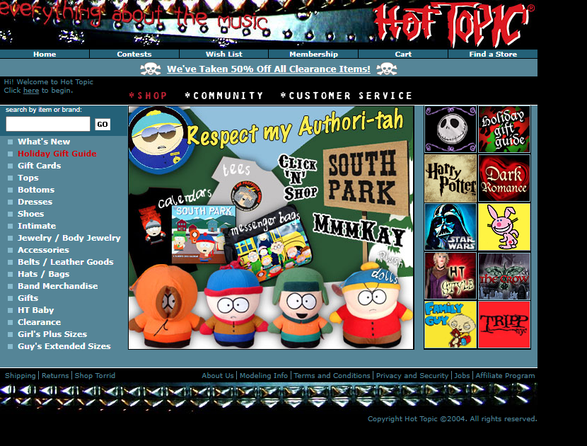 Hot Topic website in 2004