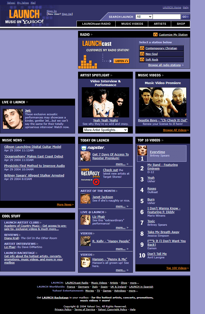 Launch Yahoo! website in 2004