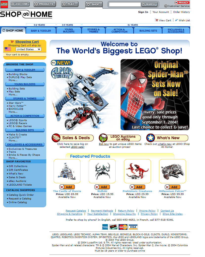 LEGO Shop at Home website in 2004