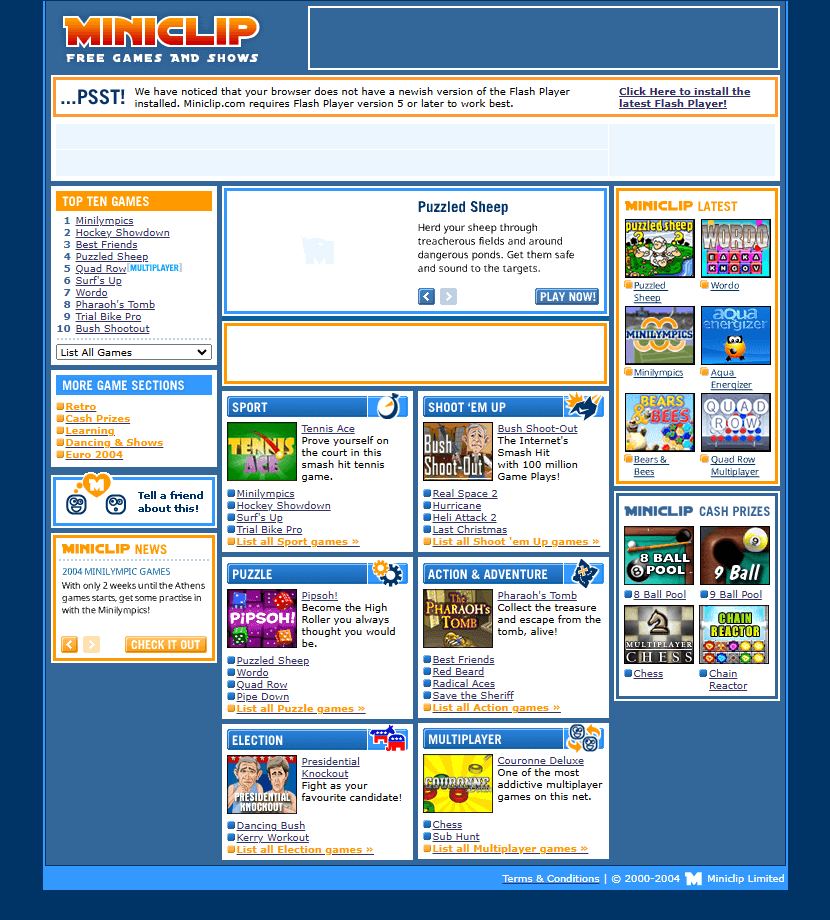 MiniClip website in 2004