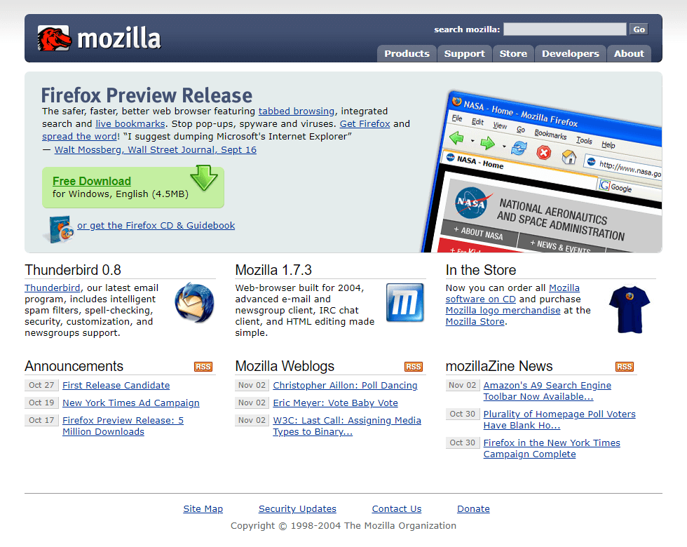 Mozilla.org website in 2004