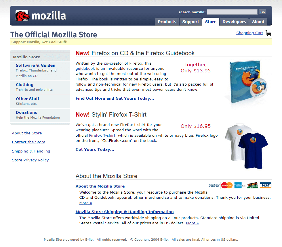 Mozilla Store website in 2004