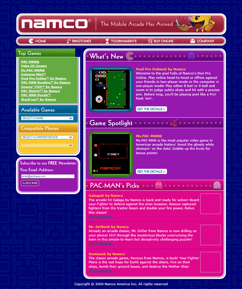 Namco Games website in 2004