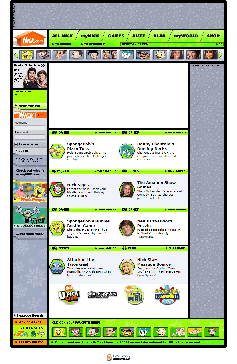Nickelodeon website in 2004