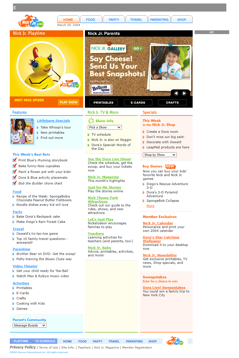 Nick Jr. website in 2004