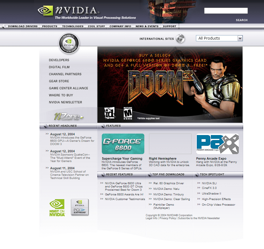 NVIDIA website in 2004