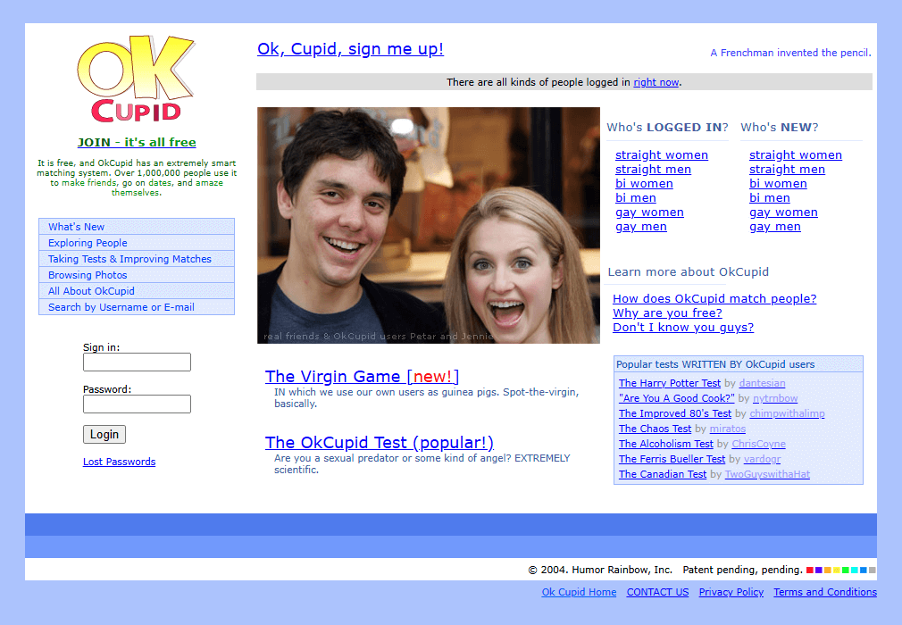 OkCupid website in 2004