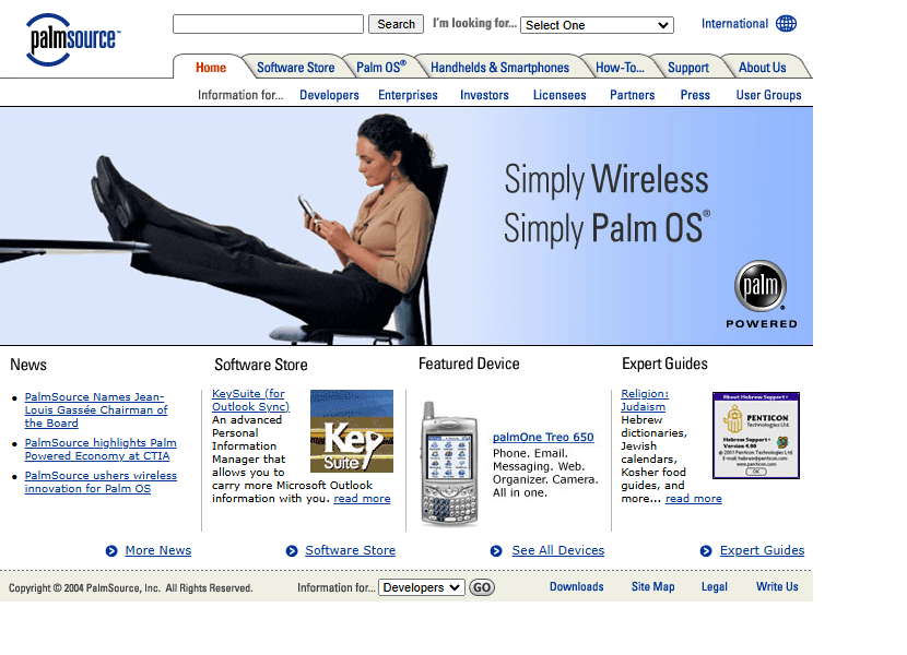 PalmSource website in 2004