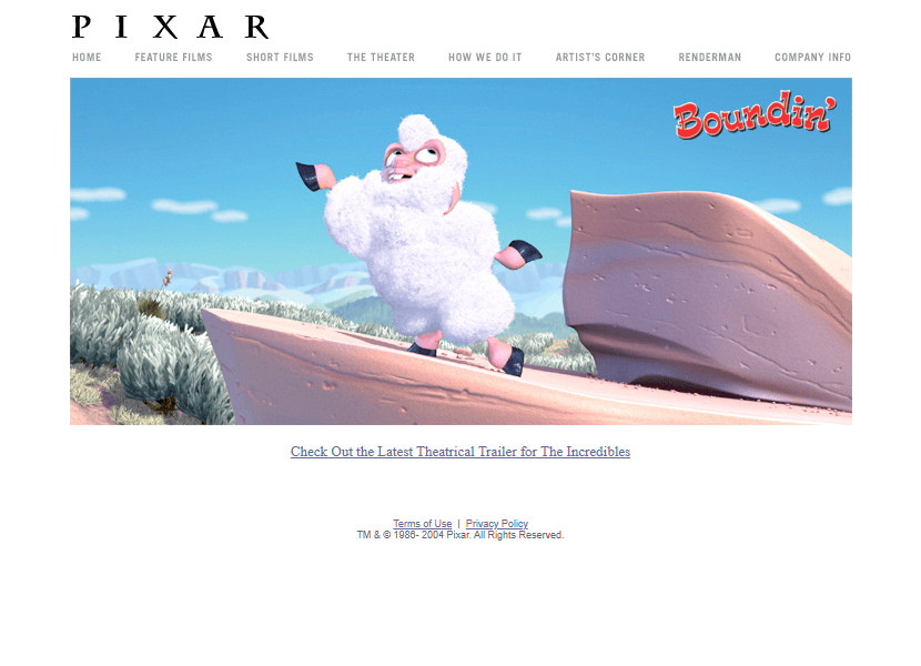 Pixar website in 2004