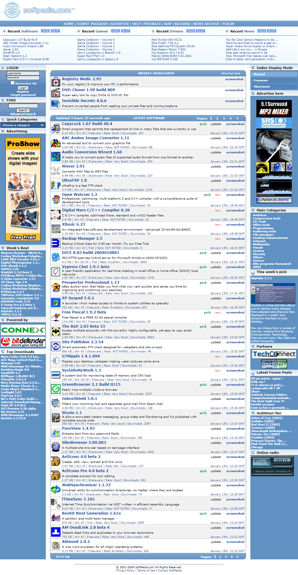 SoftPedia website in 2004