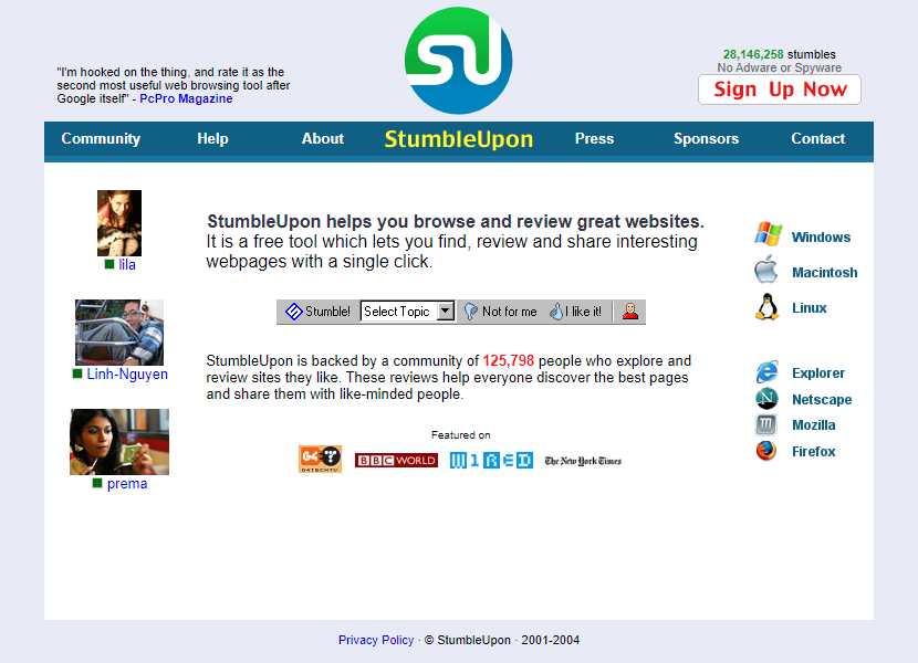 StumbleUpon website in 2004