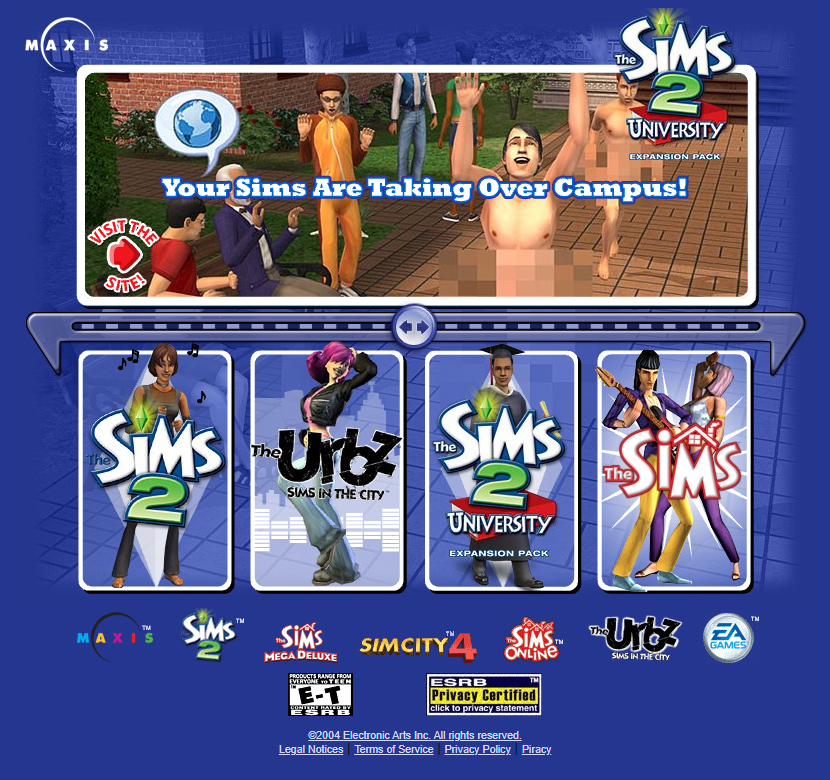 The Sims 2 flash website in 2004
