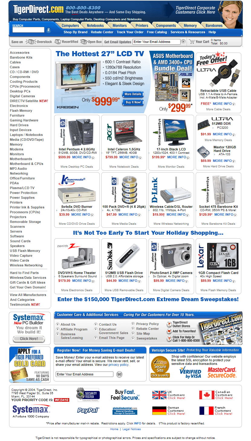 TigerDirect website in 2004