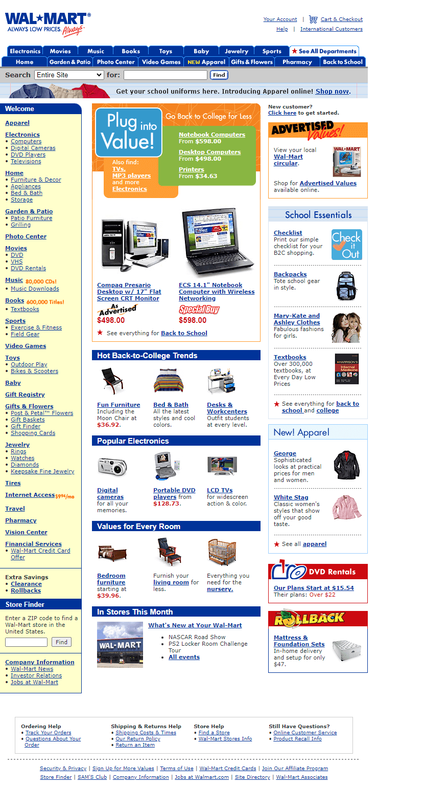 Walmart website in 2004