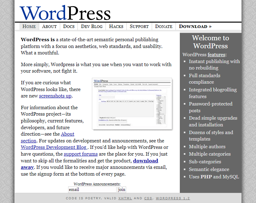 WordPress website in 2004