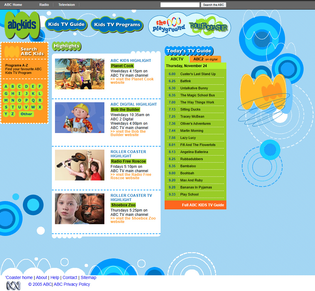 ABC Kids website in 2005