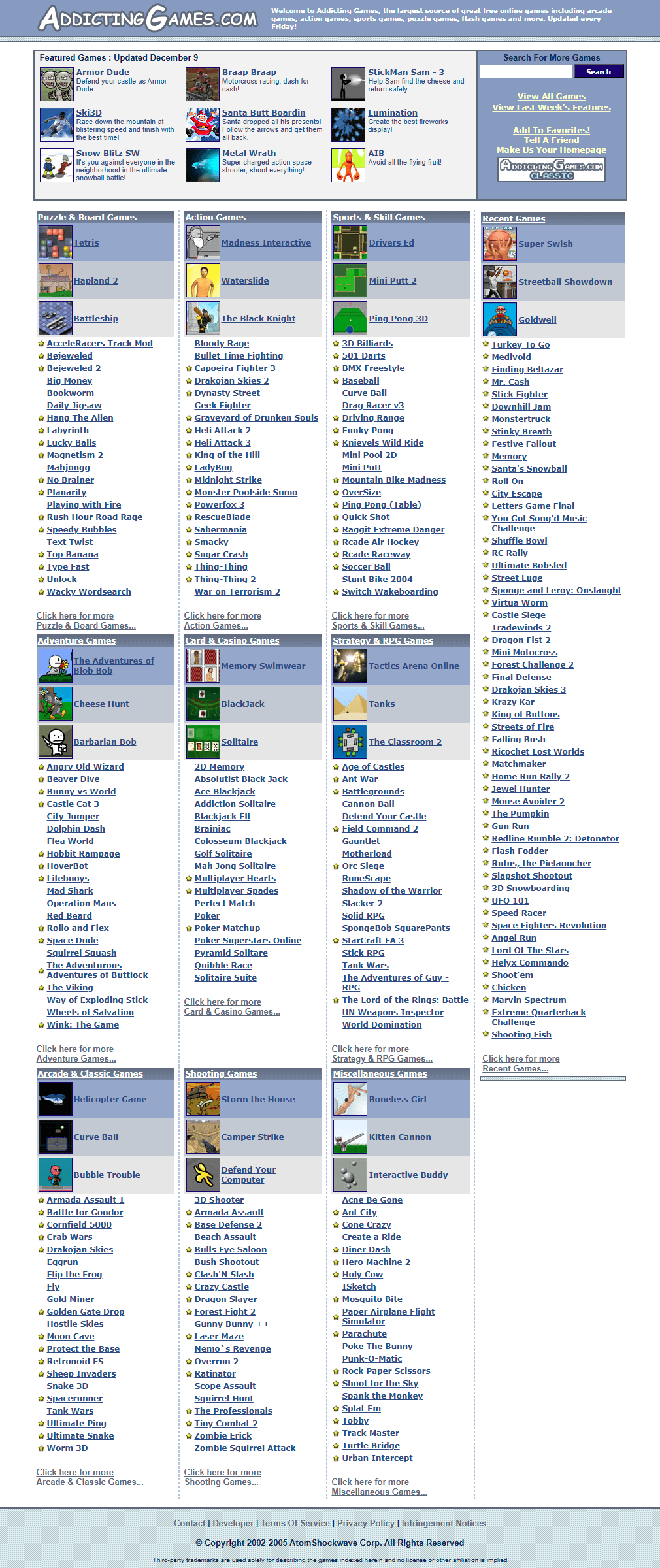 Addicting Games website in 2005