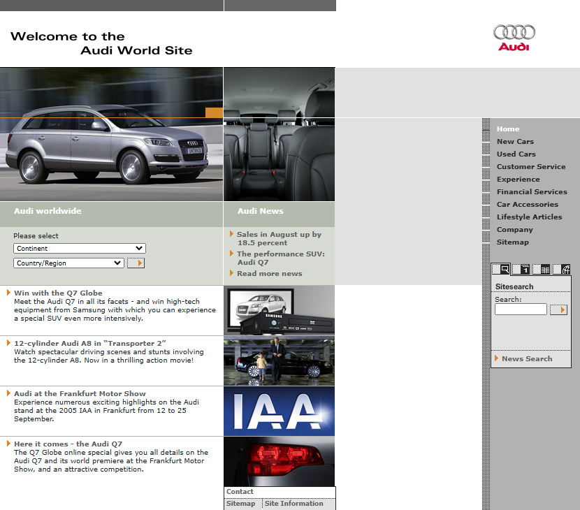 Audi website in 2005