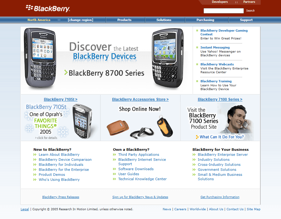 BlackBerry website in 2005