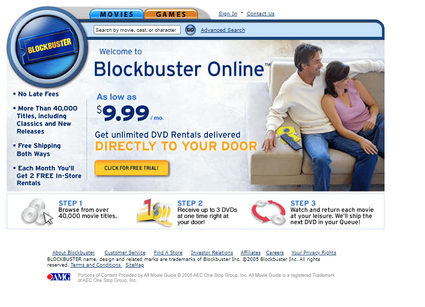 Blockbuster website in 2005