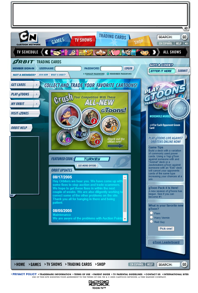 Cartoon Orbit website in 2005