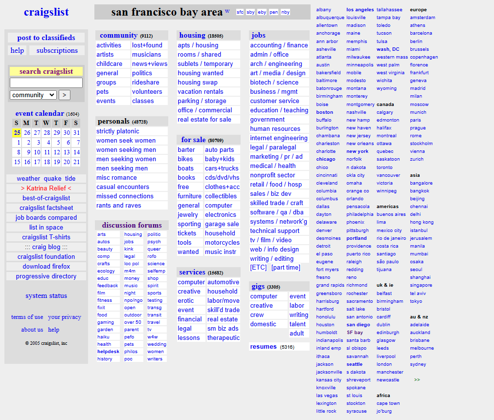 Craigslist website in 2005