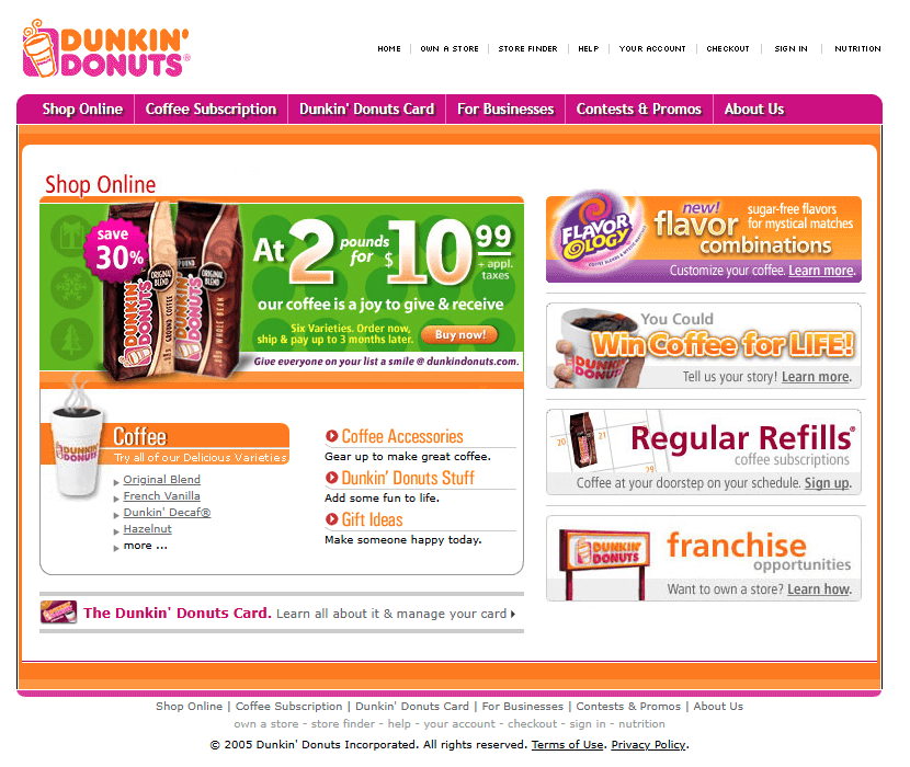 Dunkin' Donuts website in 2005
