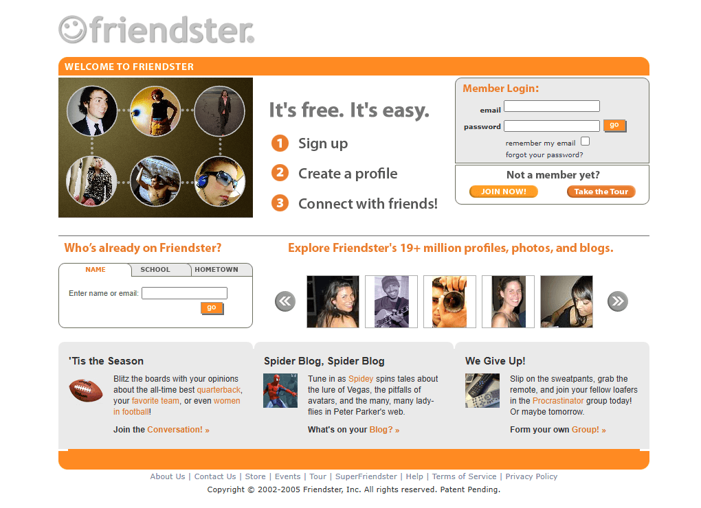 Friendster website in 2005