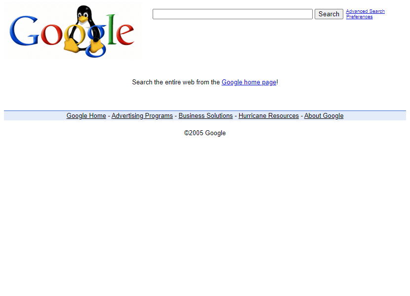 Google Search Linux in 2005