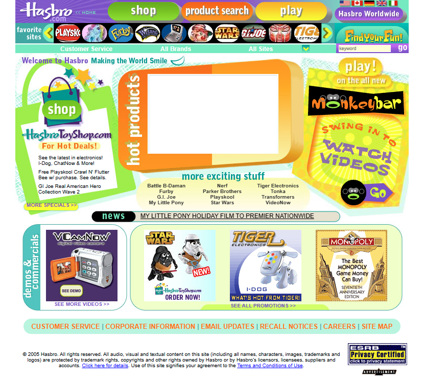 Hasbro website in 2005