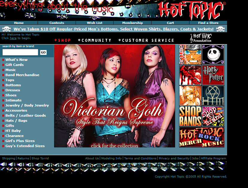Hot Topic website in 2005