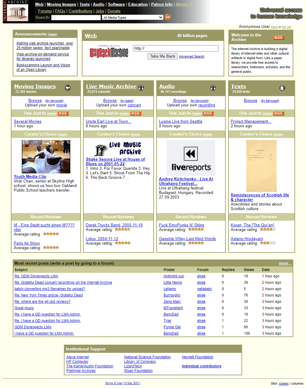 Internet Archive website in 2005