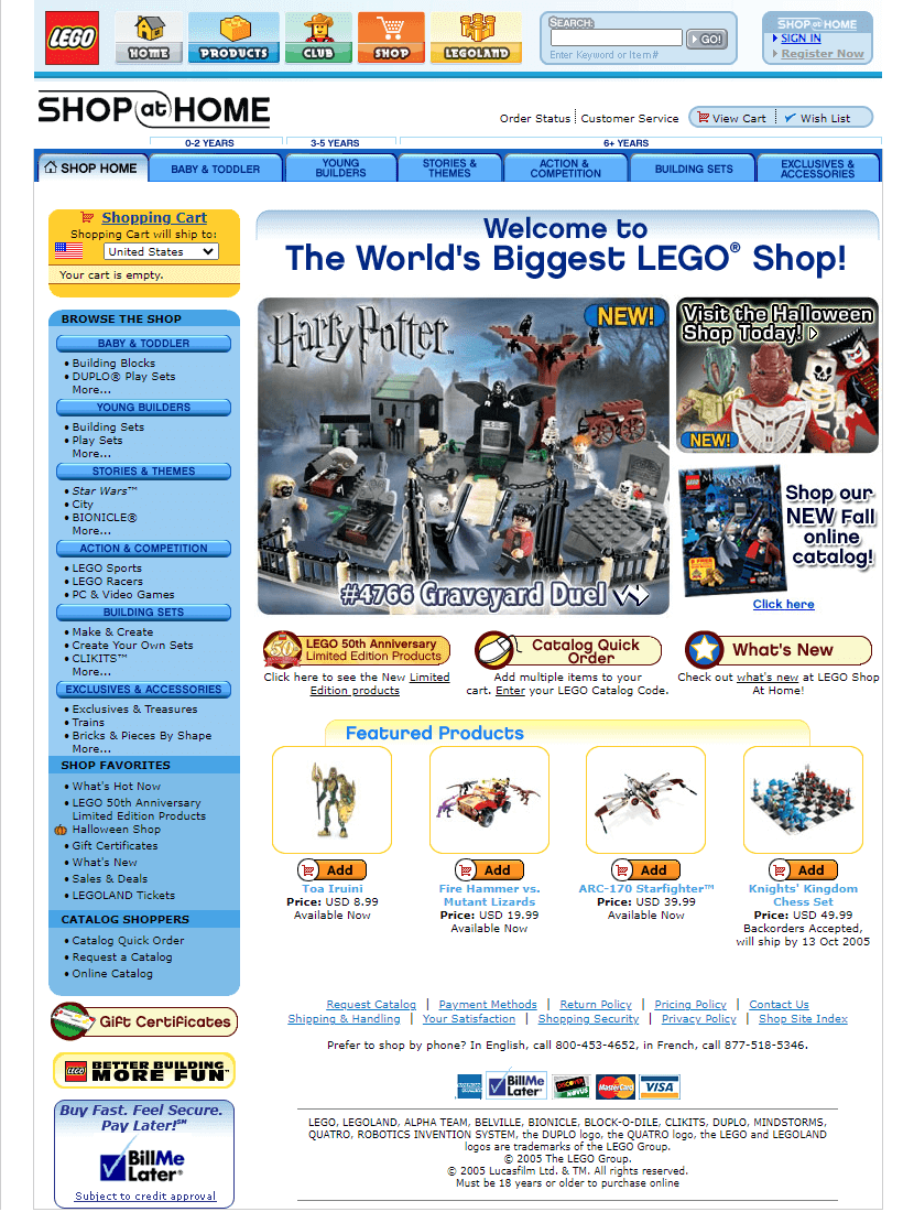 LEGO Shop at Home website in 2005