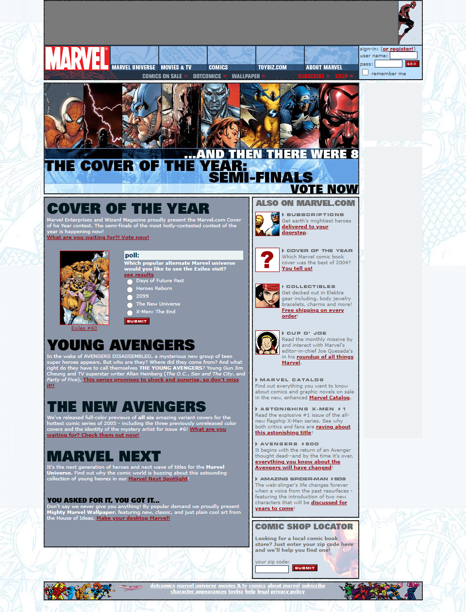 Marvel website in 2005