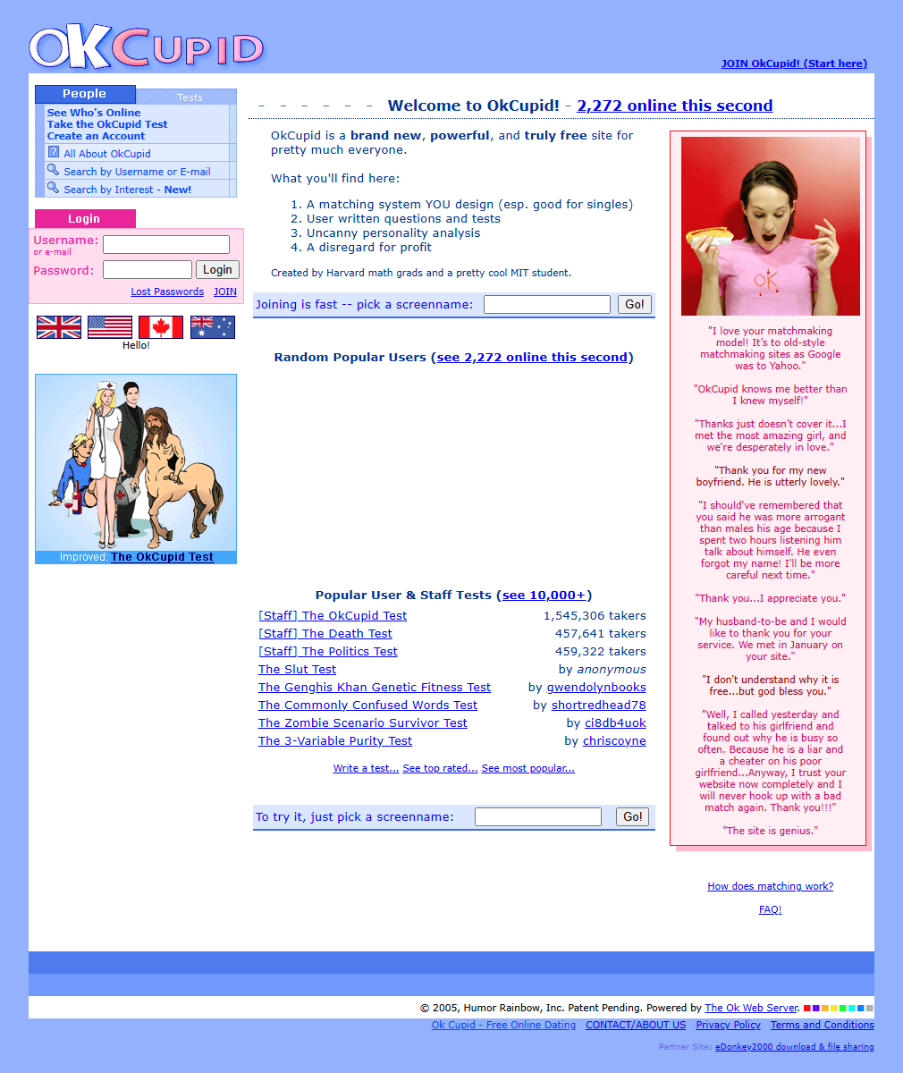OkCupid website in 2005