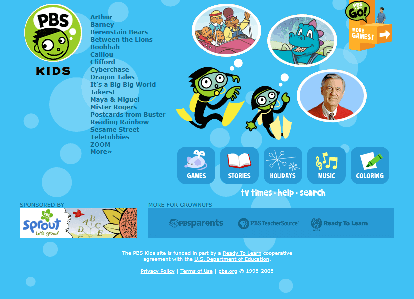 PBS Kids website in 2005