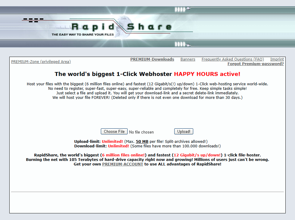 RapidShare website in 2005