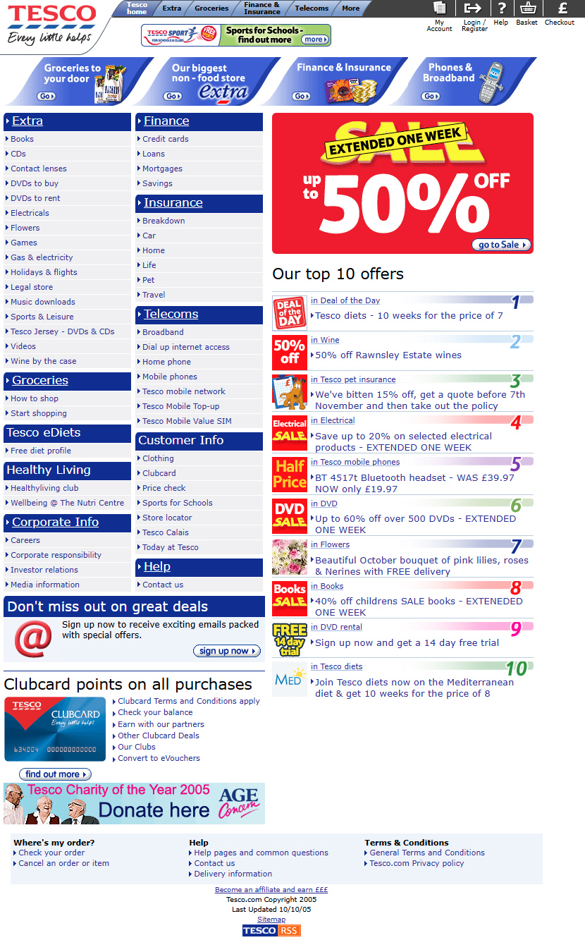 Tesco website in 2005