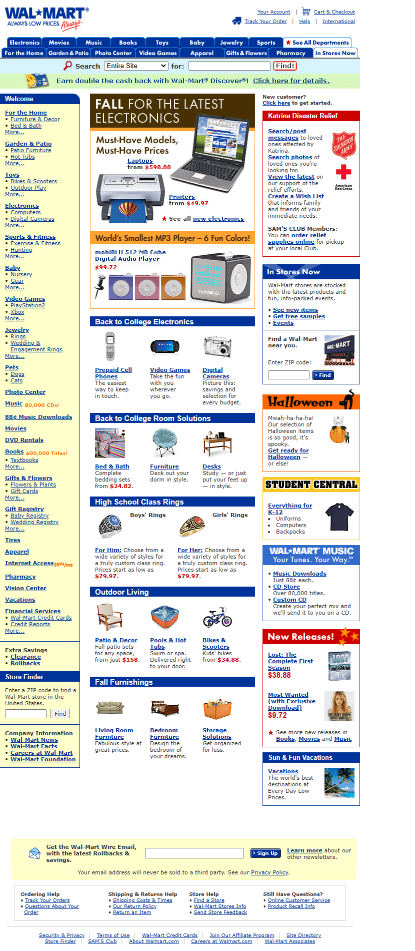 Walmart website in 2005